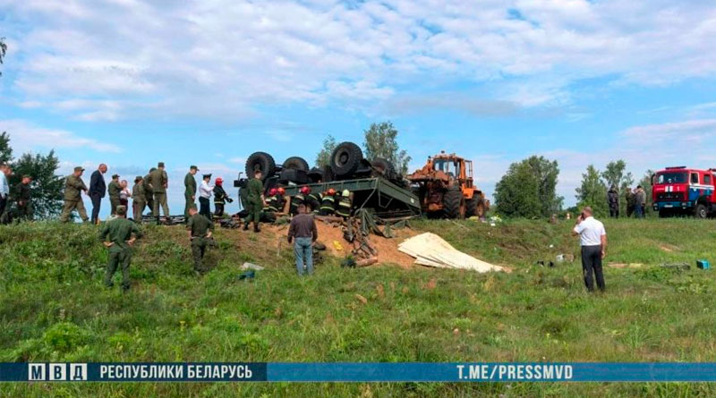 Место ДТП с военным автомобилем МАЗ в Осиповичском районе 24 июля 2026 года